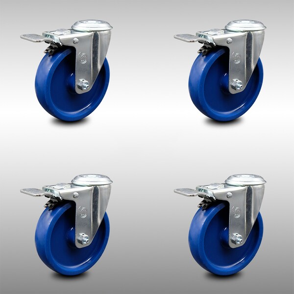 Service Caster 5 Inch SS Solid Polyurethane Swivel Bolt Hole Caster Set with Total Lock Brake SCC-SSBHTTL20S514-SPUS-4 - main